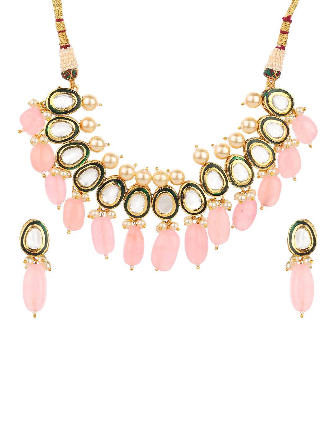 Runjhun kundan pink beads necklace set