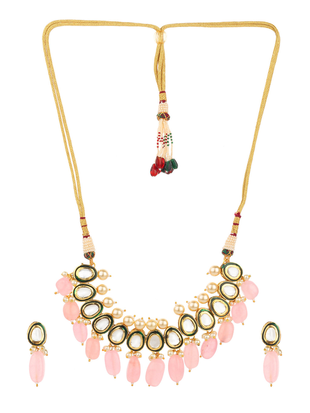 Runjhun kundan pink beads necklace set