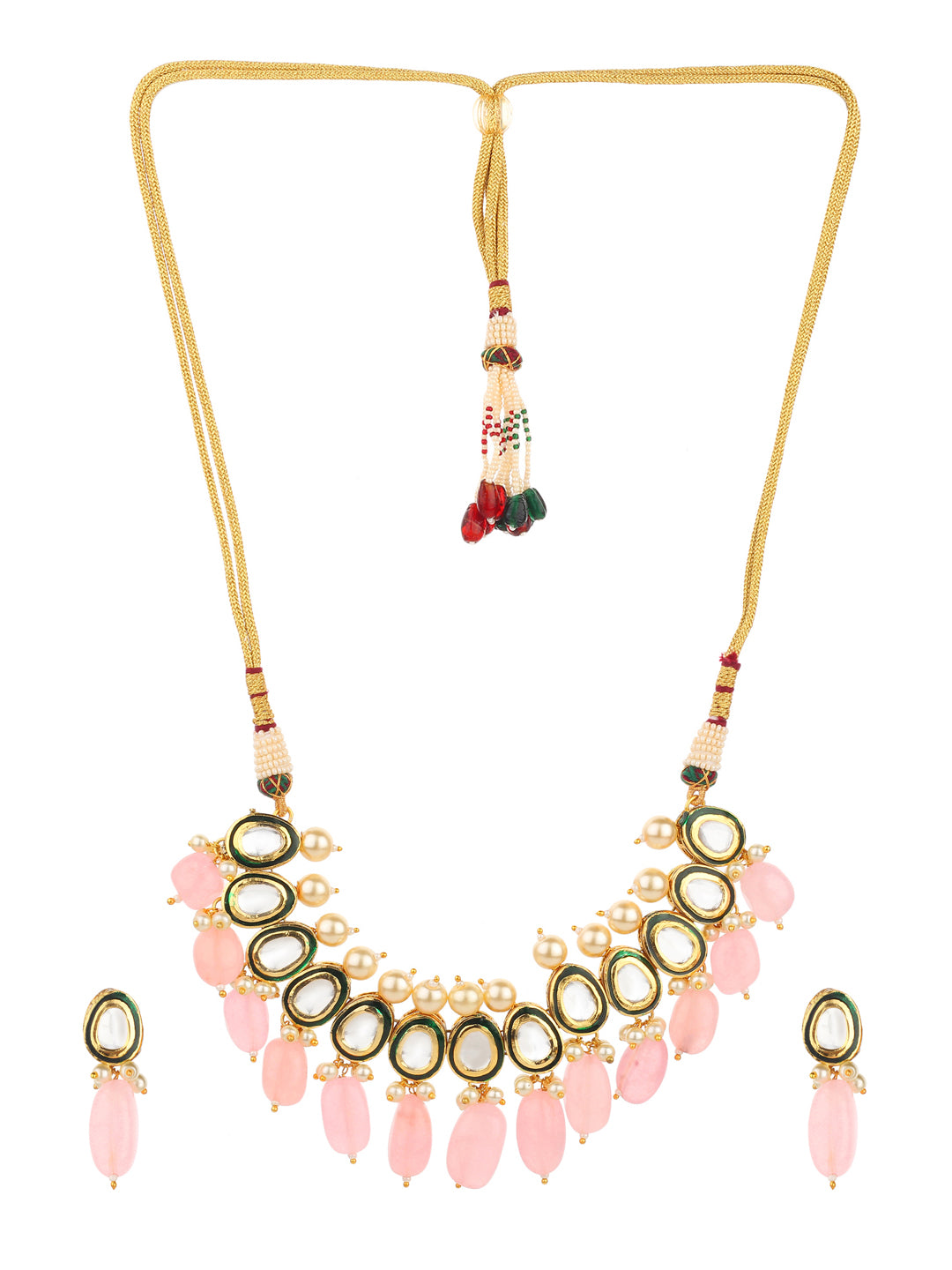 Runjhun kundan pink beads necklace set