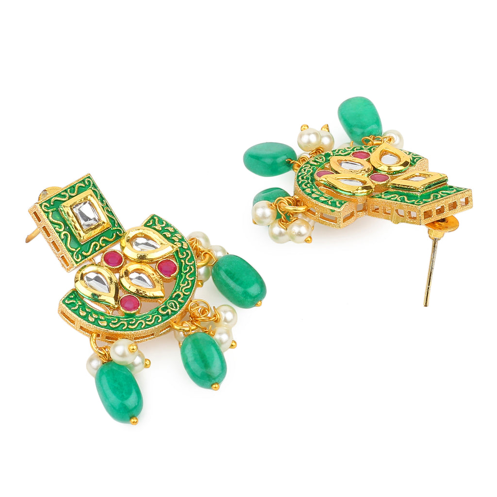 Runjhun green and white beads kundan necklace set