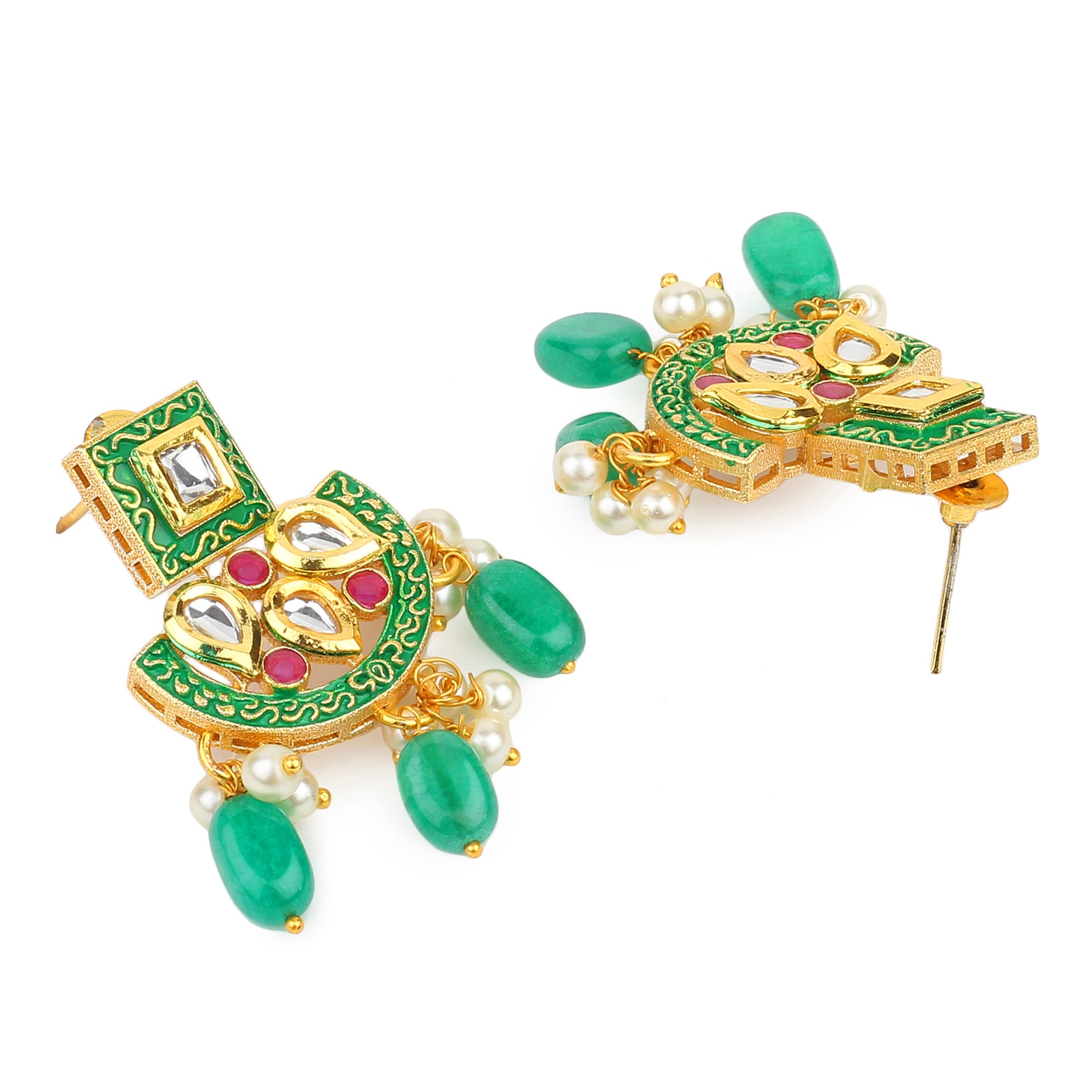 Runjhun green and white beads kundan necklace set