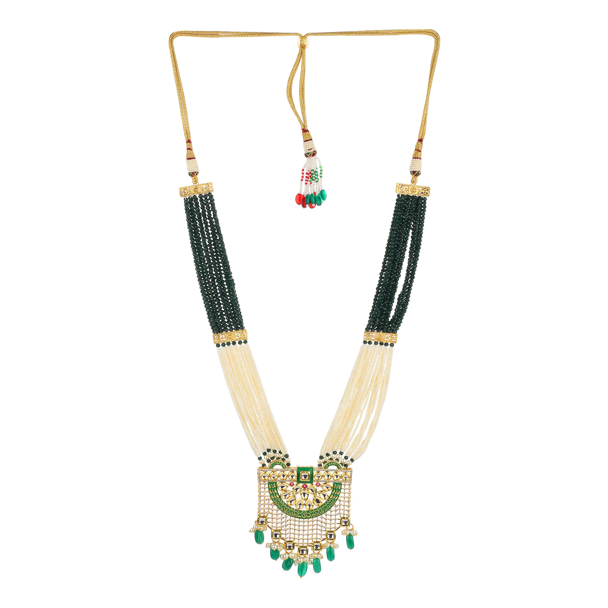 Runjhun green and white beads kundan necklace set