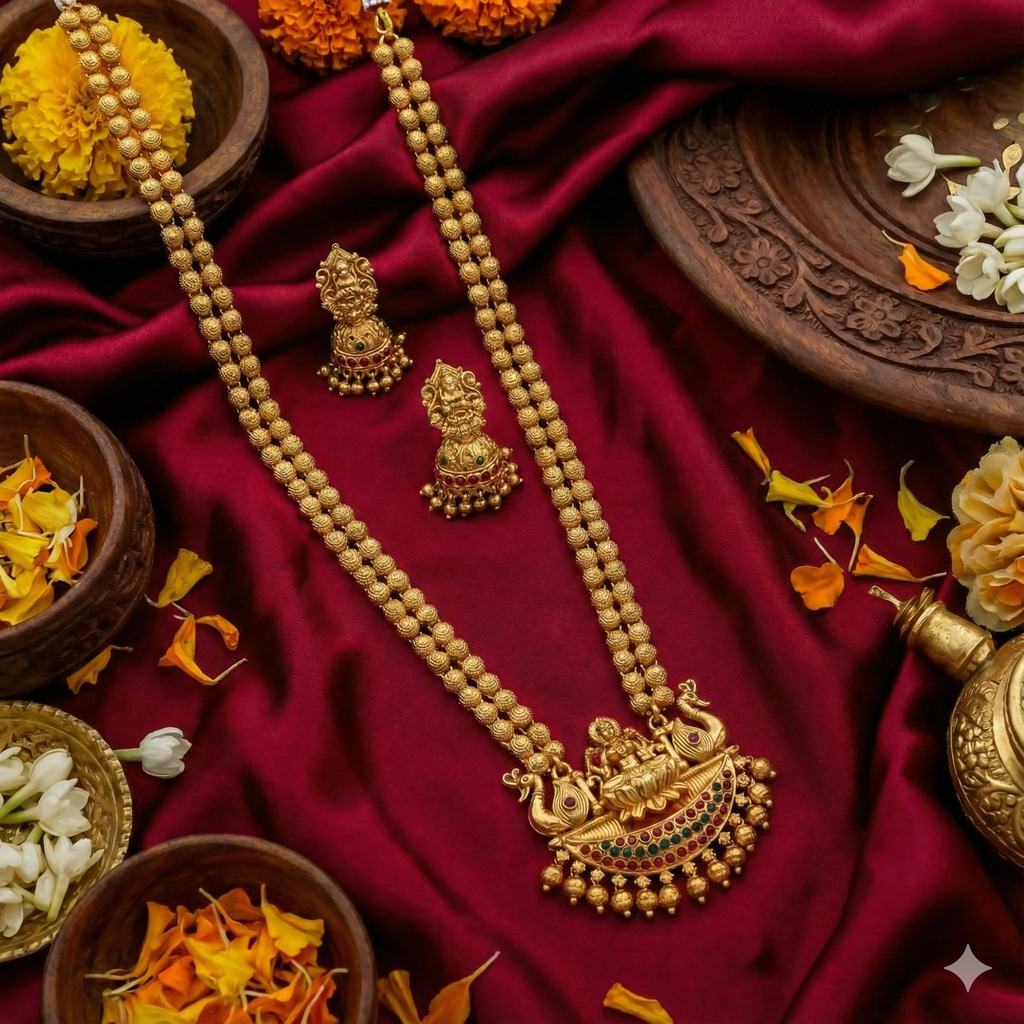 Runjhun long laxmi temple necklace set