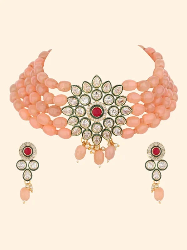 Runjhun royal kundan and beads choker set
