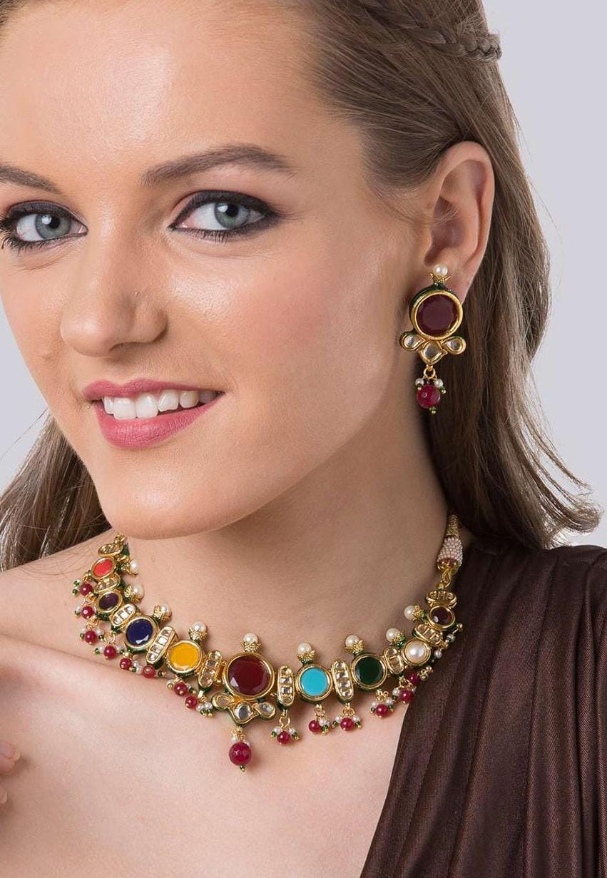 Runjhun Jadau Jaipuri Kundan Necklace Set
