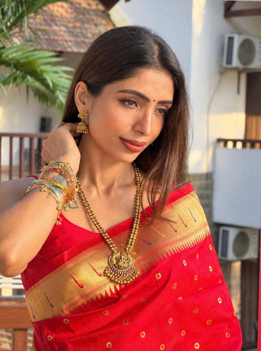 Runjhun Long Laxmi Temple Design Necklace Set